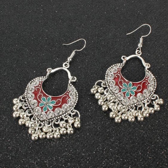 Boho Beauty Enamel & Silver Tassel Earrings - Picture 2 of 6